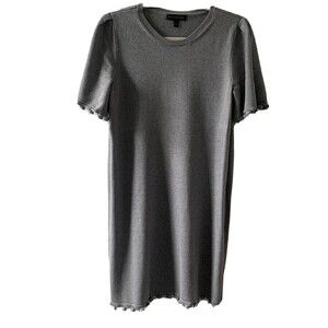 Banana Republic Womens Size Medium Gray Stretch Sweater Pom Pom Trim Dress